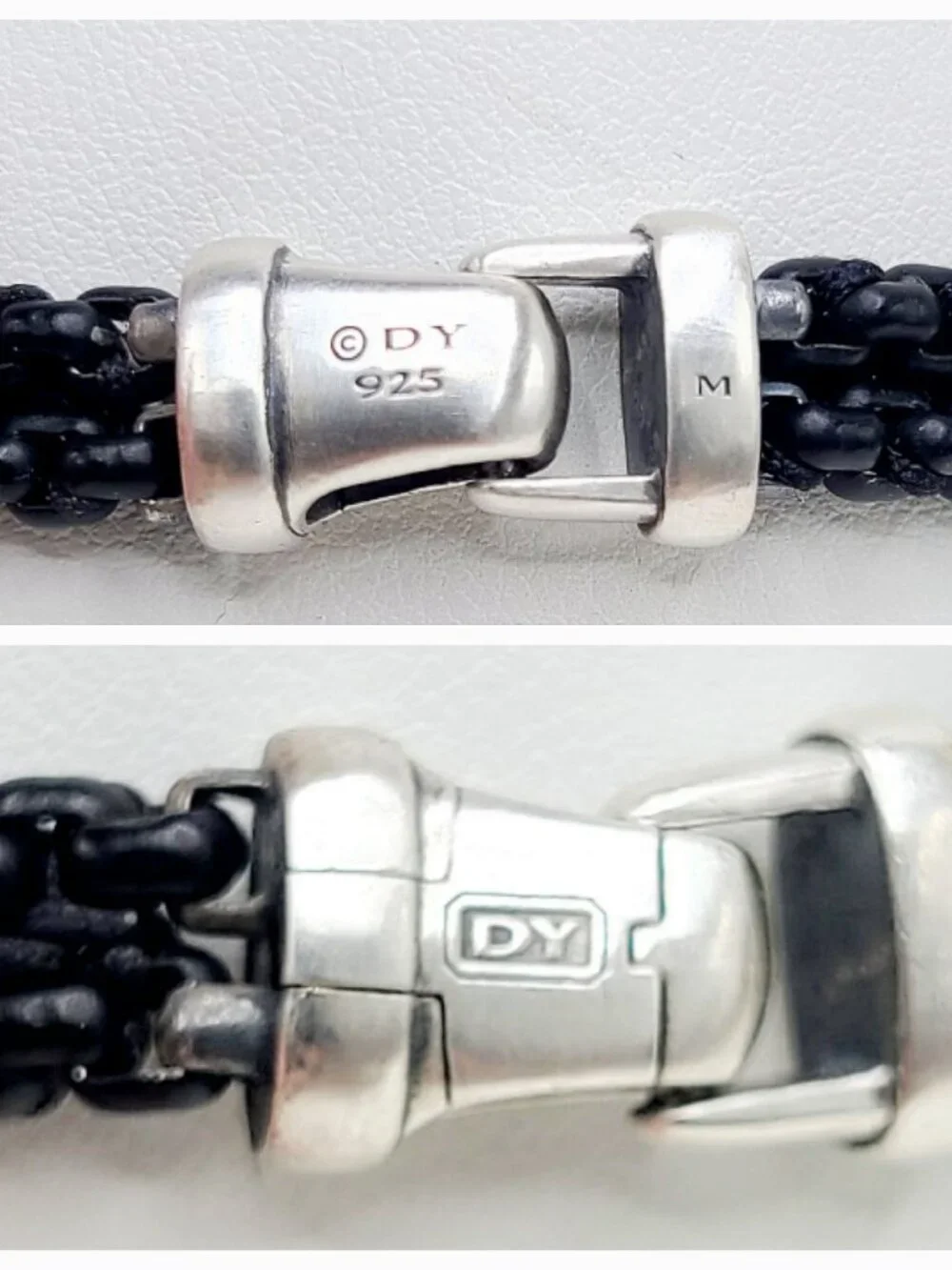 David Yurman Woven Box Chain Bracelet w/ Black Stainless Steel & Nylon - Medium